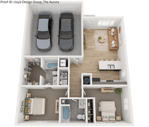 Floor plan for 2 beds, 2 baths, 978 sqft